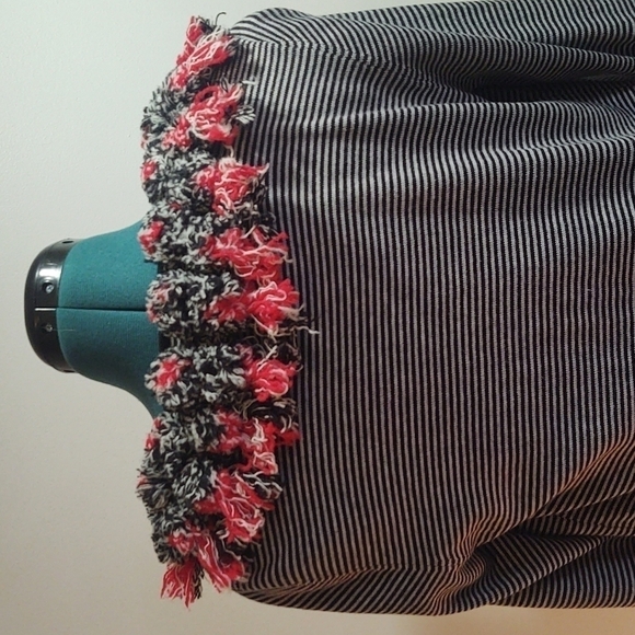 Anthropologie Karen Nicol Black and Gray Striped Cardigan Pompom Collar Sz M - Picture 8 of 12